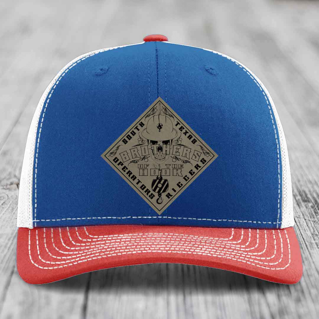 Brothers of the Hook (South Texas) - Leather Patch Hat - Light Brown to Black Patch - Richardson 112 Snapback Trucker Hat