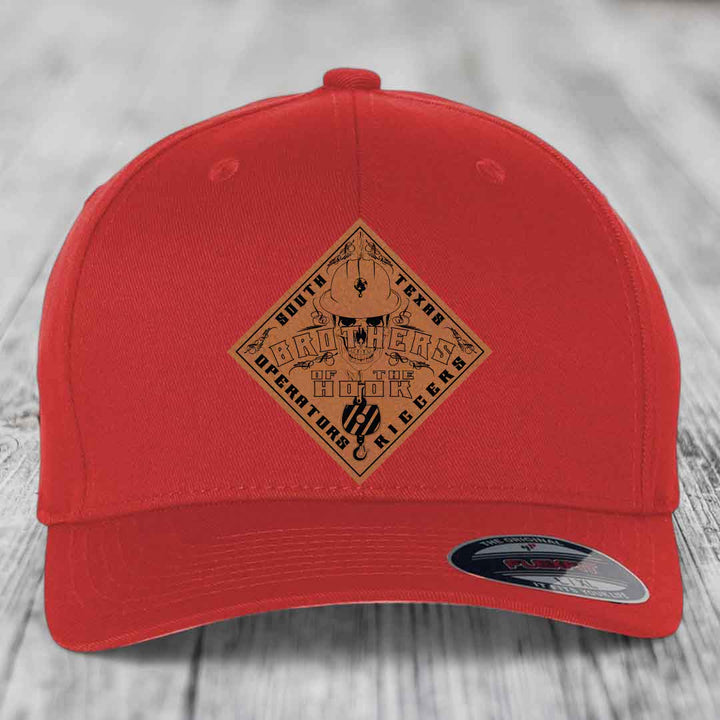 Brothers of the Hook (South Texas) - Leather Patch Hat - Rawhide to Black Patch - Flexfit 6277 Fitted Hat
