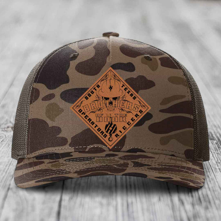Brothers of the Hook (South Texas) - Leather Patch Hat - Rawhide to Black Patch - Richardson 112PFP Snapback Trucker Hat