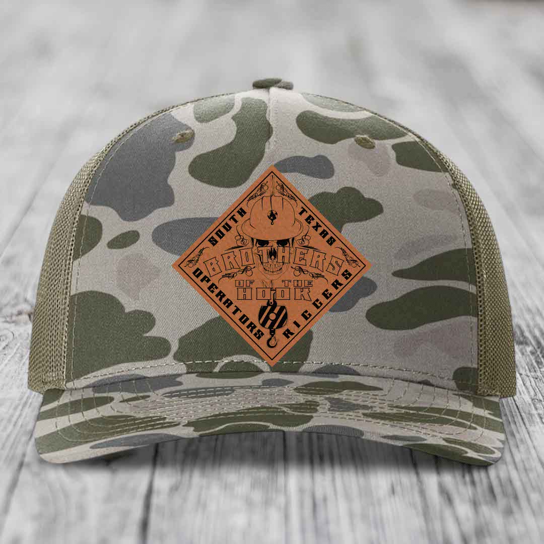 Brothers of the Hook (South Texas) - Leather Patch Hat - Rawhide to Black Patch - Richardson 112PFP Snapback Trucker Hat