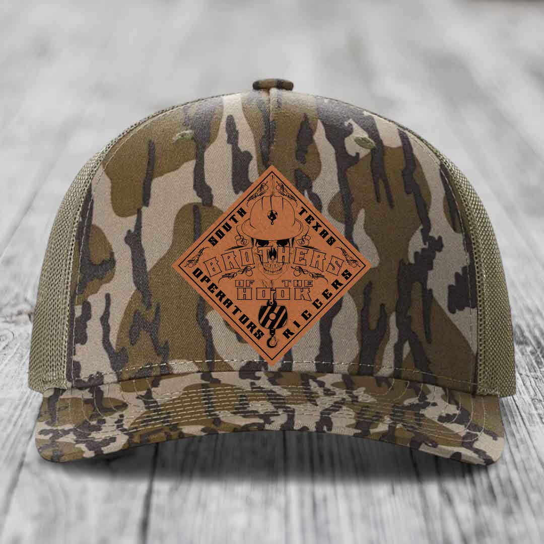 Brothers of the Hook (South Texas) - Leather Patch Hat - Rawhide to Black Patch - Richardson 112PFP Snapback Trucker Hat