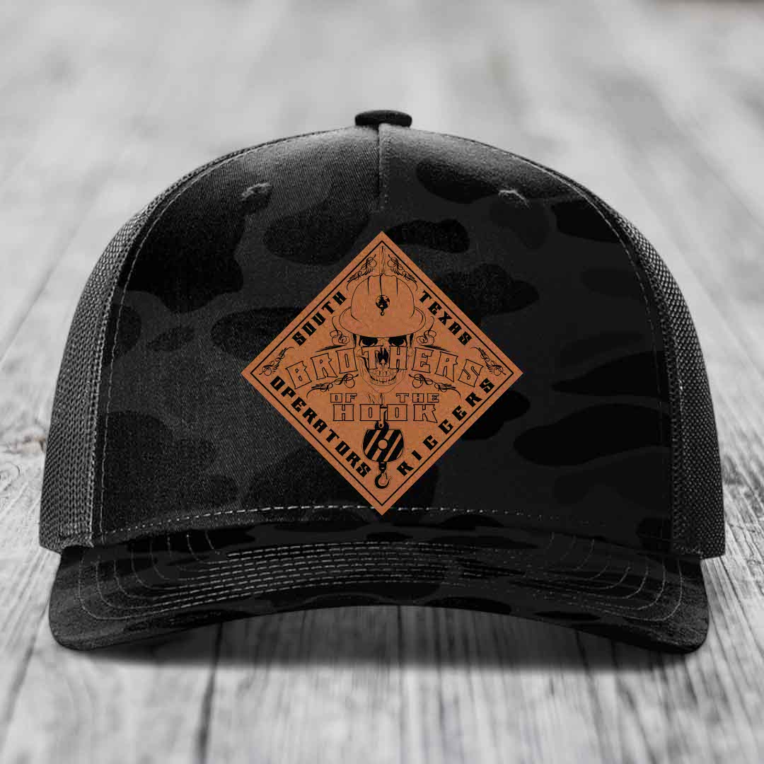 Brothers of the Hook (South Texas) - Leather Patch Hat - Rawhide to Black Patch - Richardson 112PFP Snapback Trucker Hat