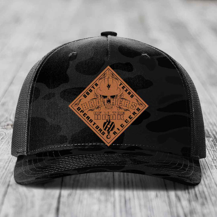 Brothers of the Hook (South Texas) - Leather Patch Hat - Rawhide to Black Patch - Richardson 112PFP Snapback Trucker Hat