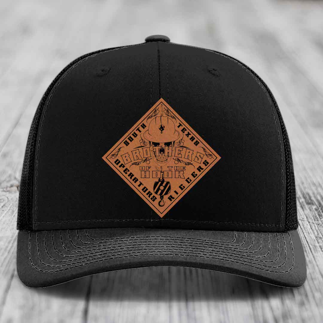 Brothers of the Hook (South Texas) - Leather Patch Hat - Rawhide to Black Patch - Richardson 112 Snapback Trucker Hat