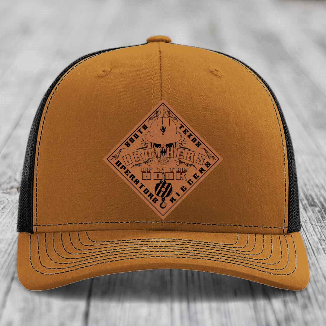 Brothers of the Hook (South Texas) - Leather Patch Hat - Rawhide to Black Patch - Richardson 112 Snapback Trucker Hat