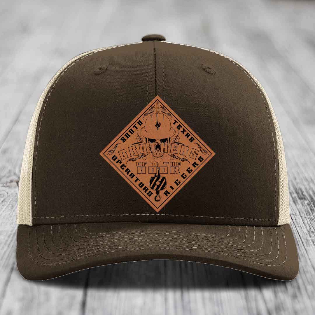Brothers of the Hook (South Texas) - Leather Patch Hat - Rawhide to Black Patch - Richardson 112 Snapback Trucker Hat