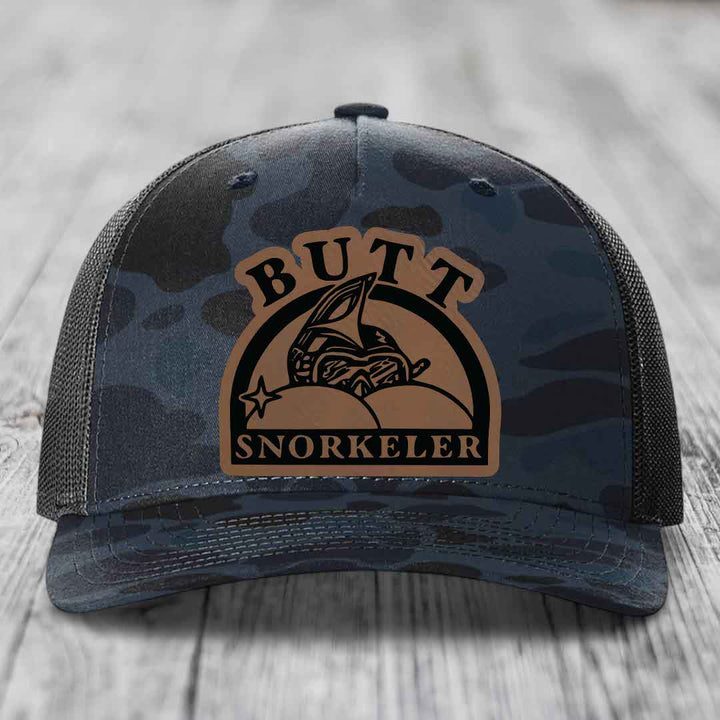 Butt Snorkeler - Leather Patch Hat - Dark Brown to Black Patch - Richardson 112PFP Snapback Trucker Hat