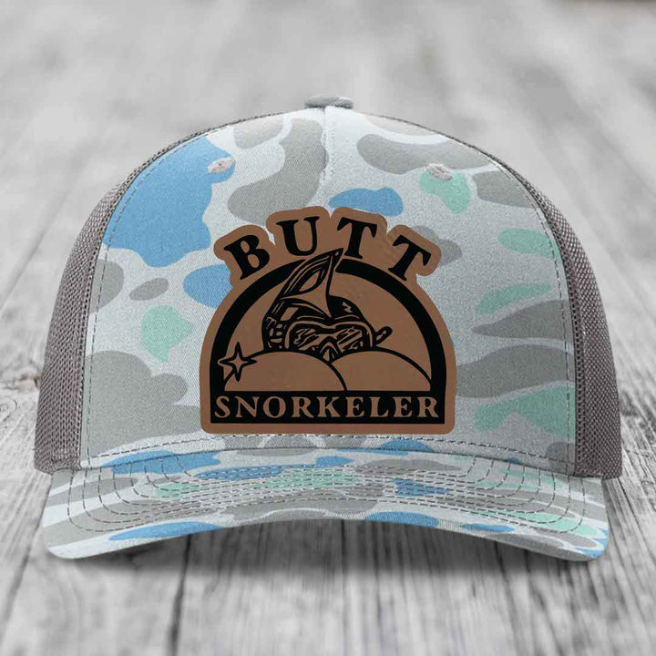 Butt Snorkeler - Leather Patch Hat - Dark Brown to Black Patch - Richardson 112PFP Snapback Trucker Hat