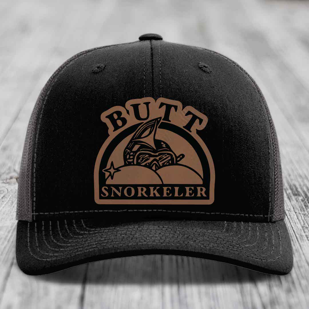 Butt Snorkeler - Leather Patch Hat - Dark Brown to Black Patch - Richardson 112 Snapback Trucker Hat