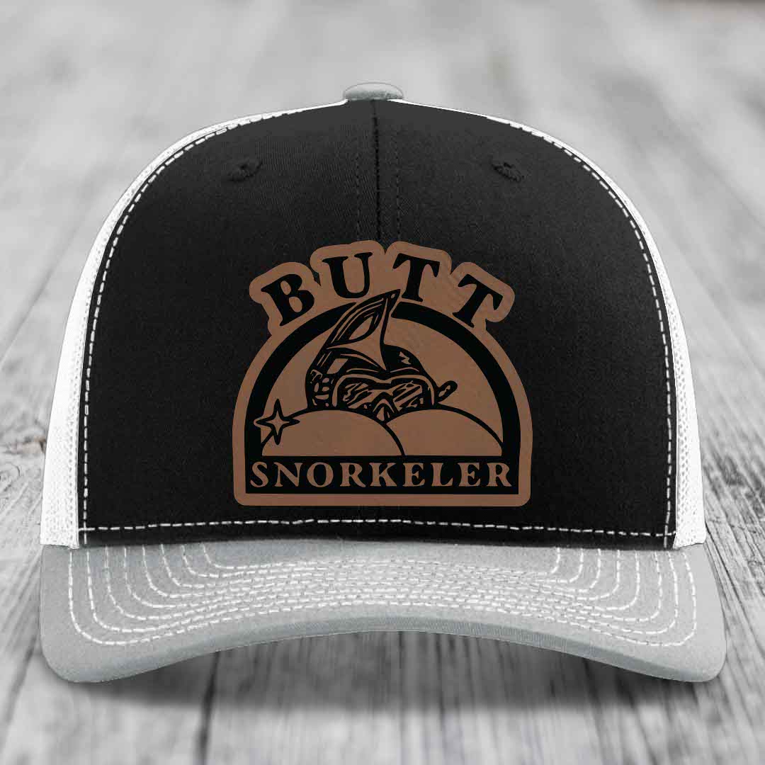 Butt Snorkeler - Leather Patch Hat - Dark Brown to Black Patch - Richardson 112 Snapback Trucker Hat
