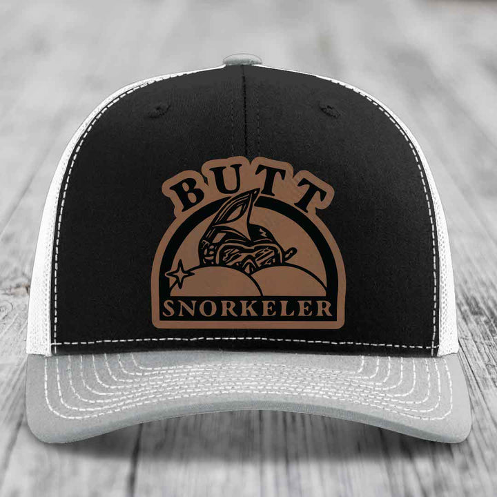 Butt Snorkeler - Leather Patch Hat - Dark Brown to Black Patch - Richardson 112 Snapback Trucker Hat