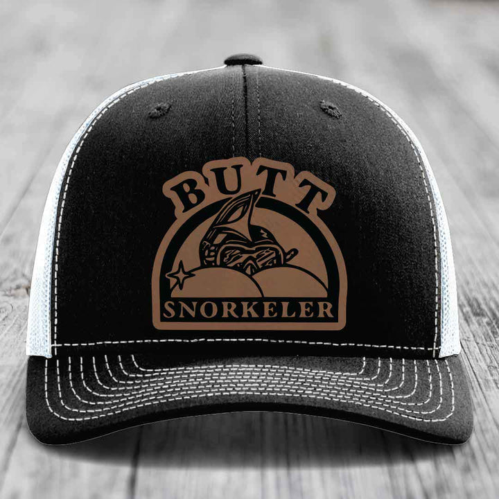 Butt Snorkeler - Leather Patch Hat - Dark Brown to Black Patch - Richardson 112 Snapback Trucker Hat