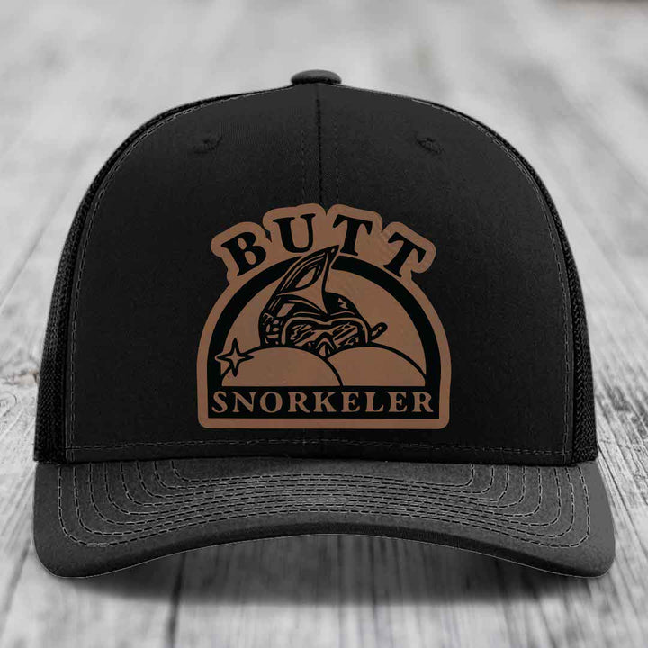 Butt Snorkeler - Leather Patch Hat - Dark Brown to Black Patch - Richardson 112 Snapback Trucker Hat