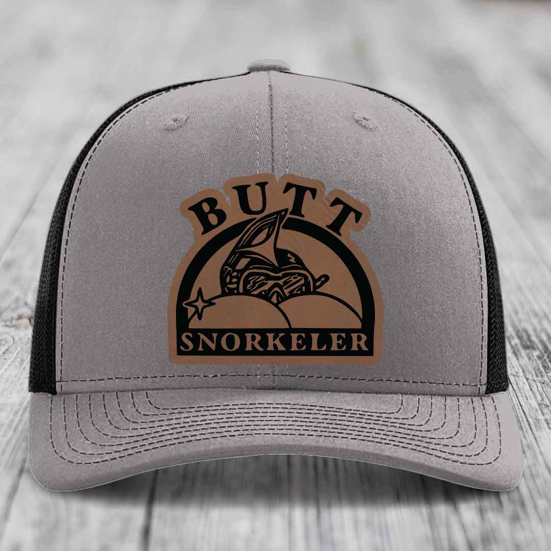 Butt Snorkeler - Leather Patch Hat - Dark Brown to Black Patch - Richardson 112 Snapback Trucker Hat