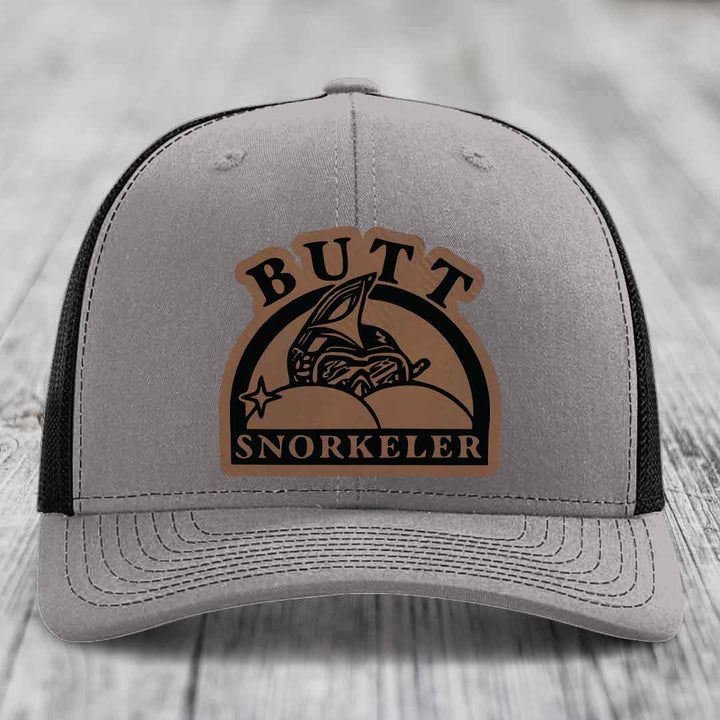 Butt Snorkeler - Leather Patch Hat - Dark Brown to Black Patch - Richardson 112 Snapback Trucker Hat