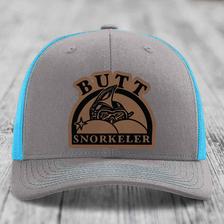 Butt Snorkeler - Leather Patch Hat - Dark Brown to Black Patch - Richardson 112 Snapback Trucker Hat