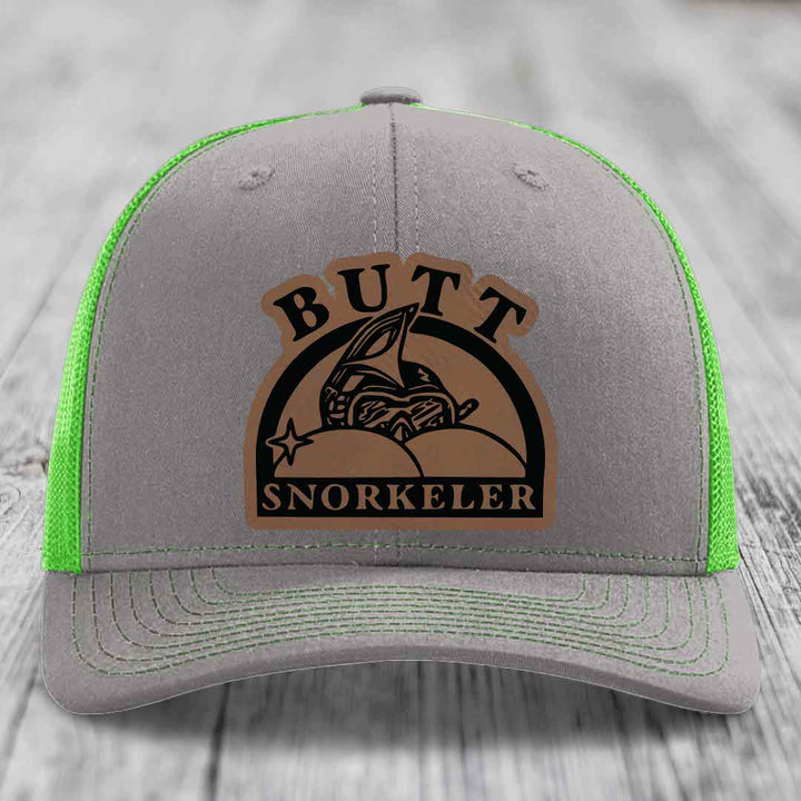 Butt Snorkeler - Leather Patch Hat - Dark Brown to Black Patch - Richardson 112 Snapback Trucker Hat