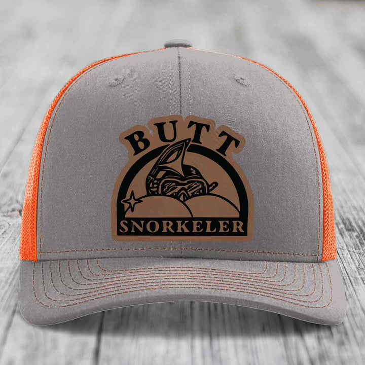 Butt Snorkeler - Leather Patch Hat - Dark Brown to Black Patch - Richardson 112 Snapback Trucker Hat