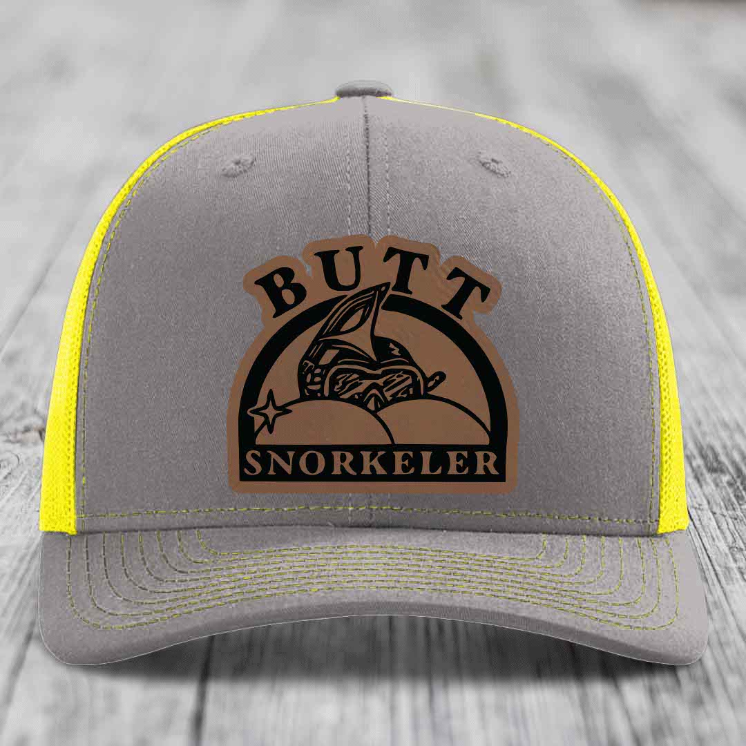 Butt Snorkeler - Leather Patch Hat - Dark Brown to Black Patch - Richardson 112 Snapback Trucker Hat