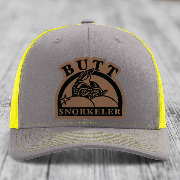 Butt Snorkeler - Leather Patch Hat - Dark Brown to Black Patch - Richardson 112 Snapback Trucker Hat