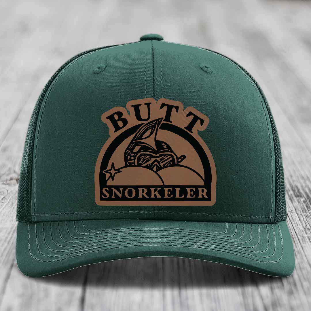 Butt Snorkeler - Leather Patch Hat - Dark Brown to Black Patch - Richardson 112 Snapback Trucker Hat