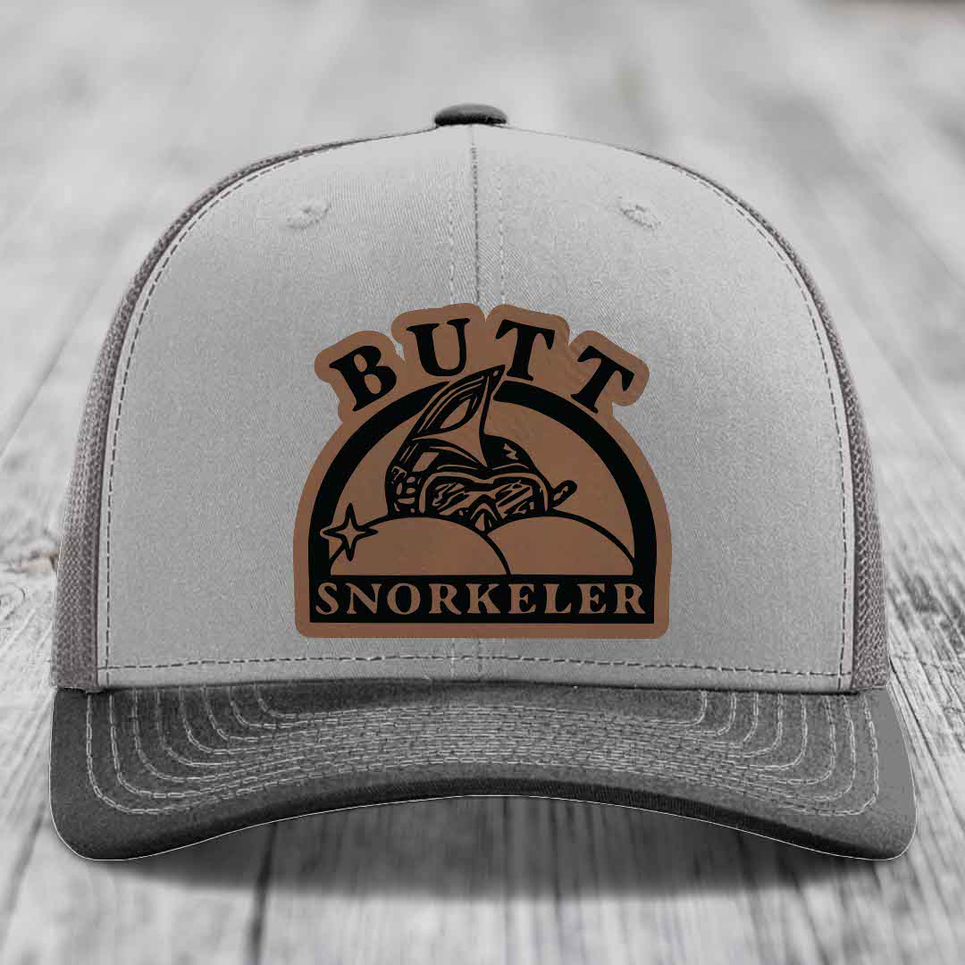 Butt Snorkeler - Leather Patch Hat - Dark Brown to Black Patch - Richardson 112 Snapback Trucker Hat