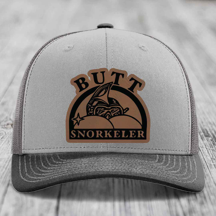 Butt Snorkeler - Leather Patch Hat - Dark Brown to Black Patch - Richardson 112 Snapback Trucker Hat