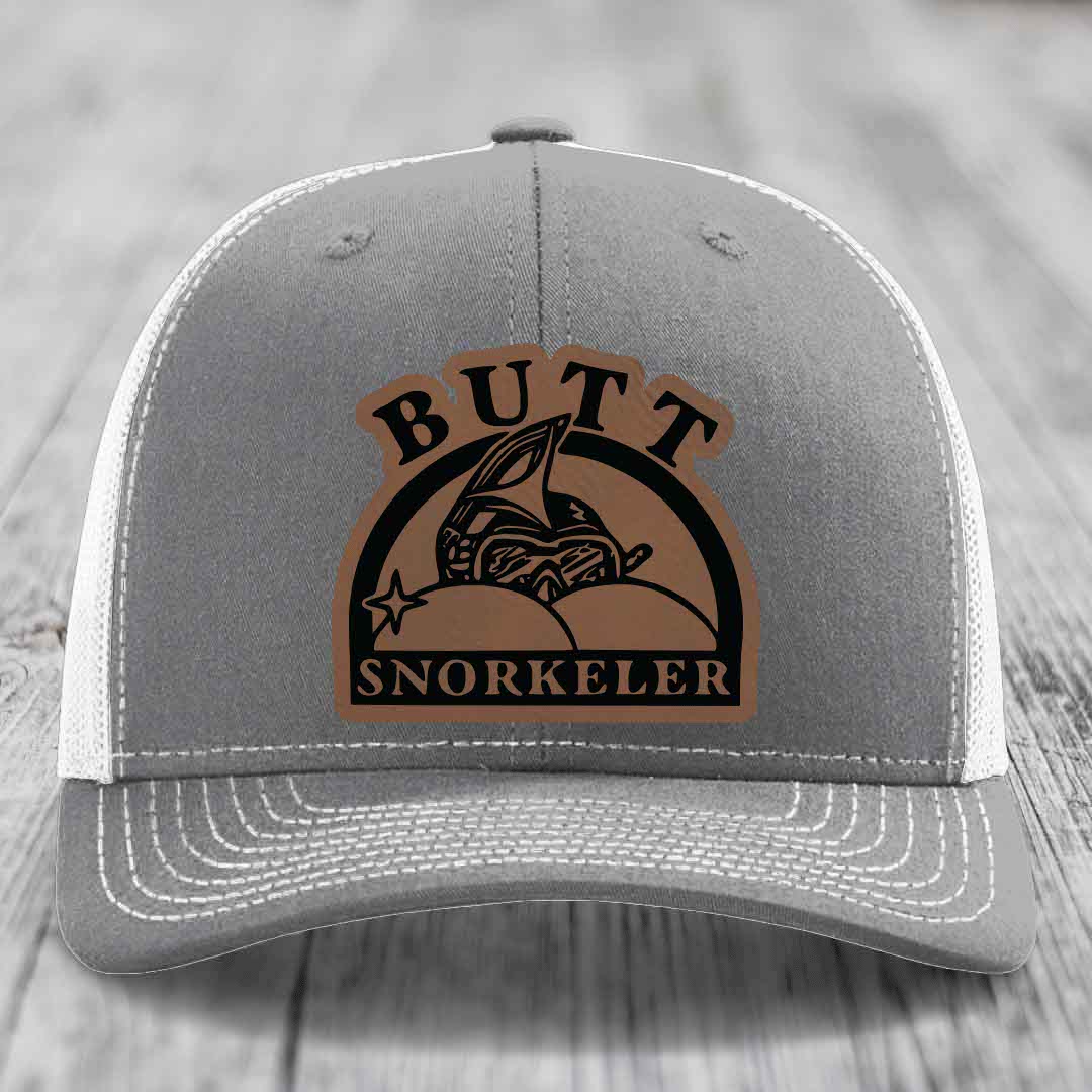 Butt Snorkeler - Leather Patch Hat - Dark Brown to Black Patch - Richardson 112 Snapback Trucker Hat