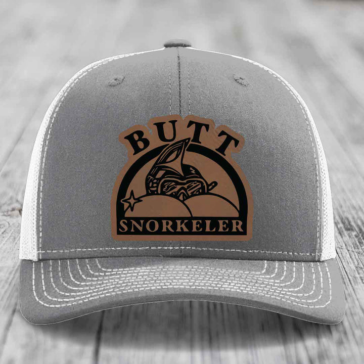 Butt Snorkeler - Leather Patch Hat - Dark Brown to Black Patch - Richardson 112 Snapback Trucker Hat