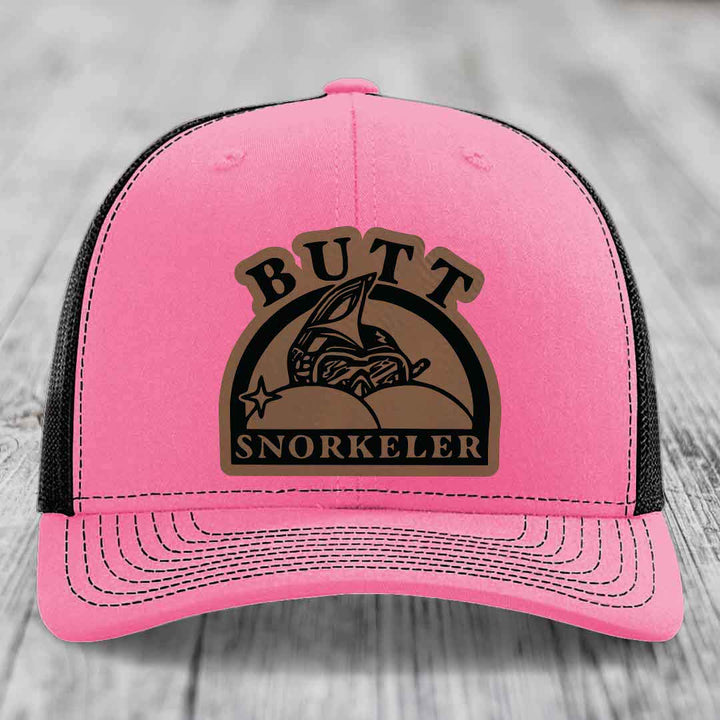 Butt Snorkeler - Leather Patch Hat - Dark Brown to Black Patch - Richardson 112 Snapback Trucker Hat