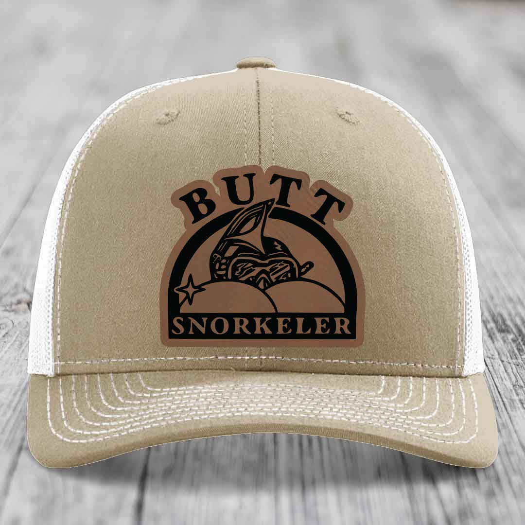 Butt Snorkeler - Leather Patch Hat - Dark Brown to Black Patch - Richardson 112 Snapback Trucker Hat
