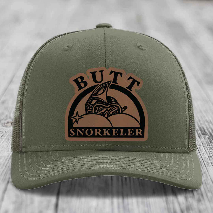 Butt Snorkeler - Leather Patch Hat - Dark Brown to Black Patch - Richardson 112 Snapback Trucker Hat