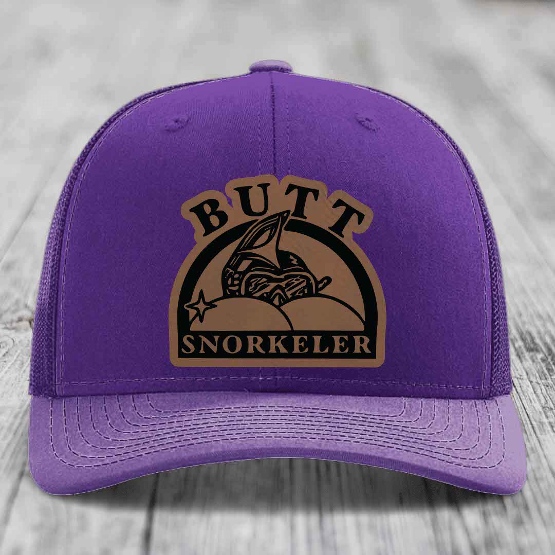 Butt Snorkeler - Leather Patch Hat - Dark Brown to Black Patch - Richardson 112 Snapback Trucker Hat