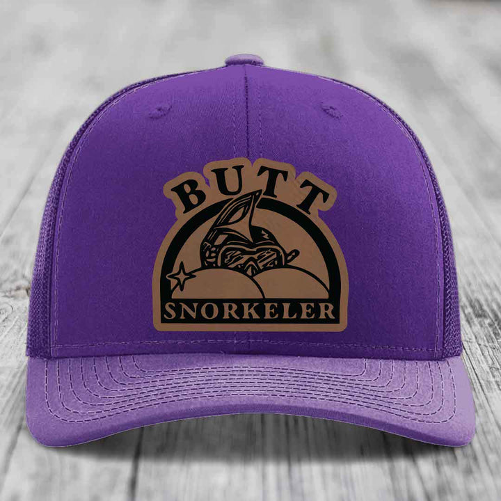 Butt Snorkeler - Leather Patch Hat - Dark Brown to Black Patch - Richardson 112 Snapback Trucker Hat