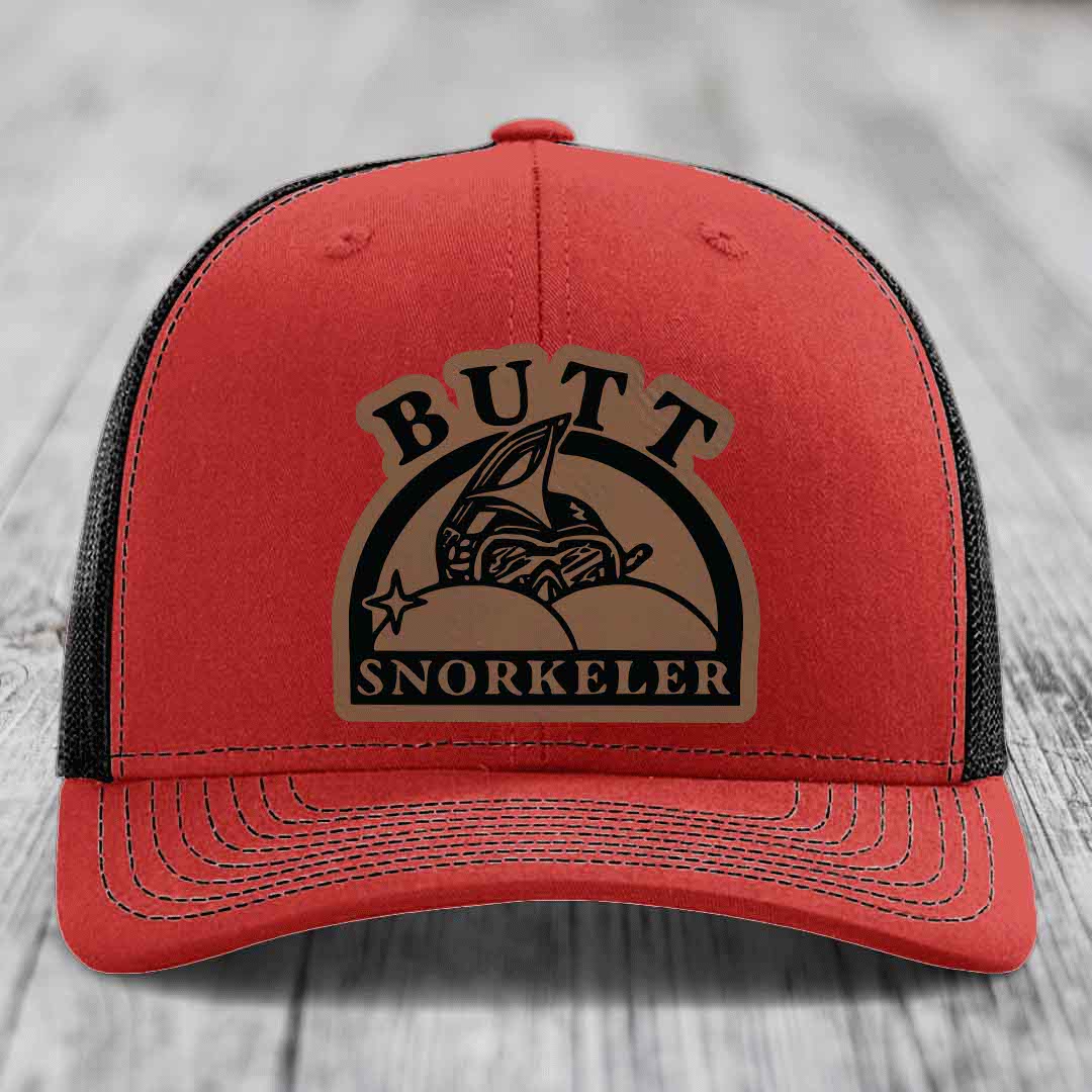 Butt Snorkeler - Leather Patch Hat - Dark Brown to Black Patch - Richardson 112 Snapback Trucker Hat