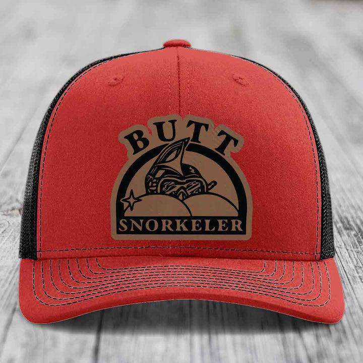 Butt Snorkeler - Leather Patch Hat - Dark Brown to Black Patch - Richardson 112 Snapback Trucker Hat