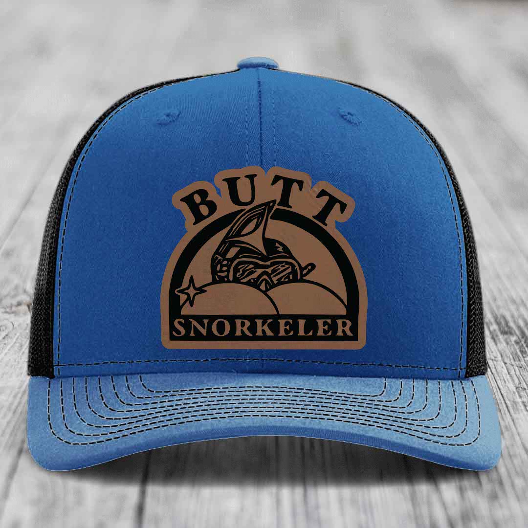 Butt Snorkeler - Leather Patch Hat - Dark Brown to Black Patch - Richardson 112 Snapback Trucker Hat