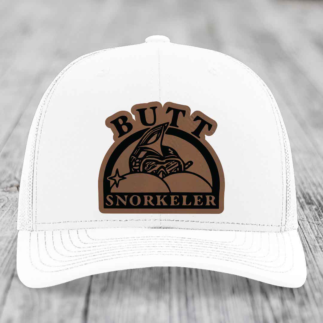Butt Snorkeler - Leather Patch Hat - Dark Brown to Black Patch - Richardson 112 Snapback Trucker Hat