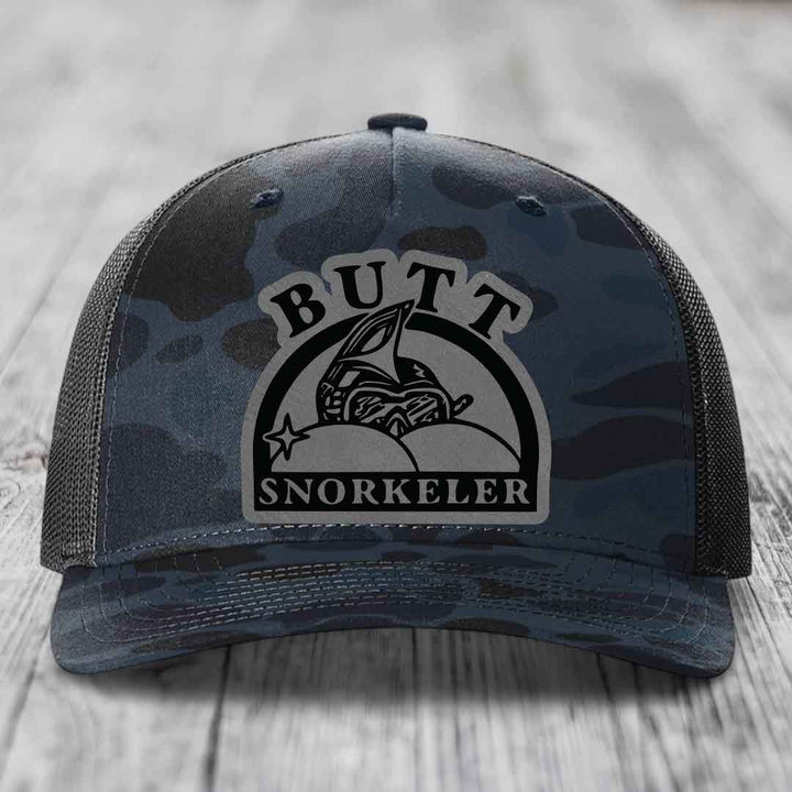 Butt Snorkeler - Leather Patch Hat - Grey to Black Patch - Richardson 112PFP Snapback Trucker Hat