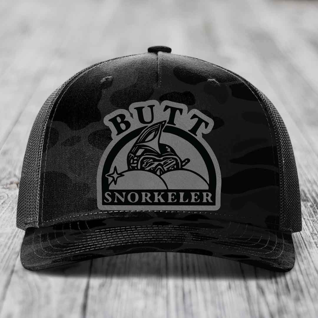 Black camouflage trucker hat with &