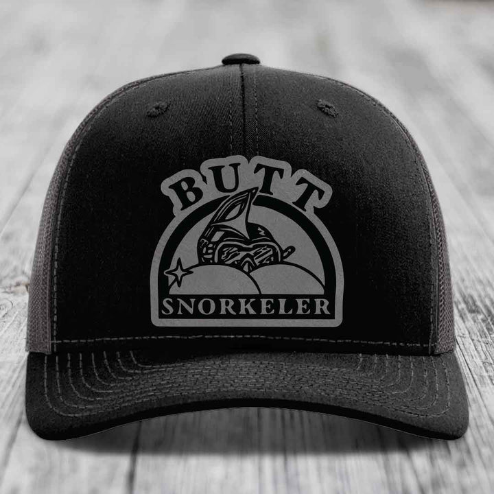 Butt Snorkeler - Leather Patch Hat - Grey to Black Patch - Richardson 112 Snapback Trucker Hat