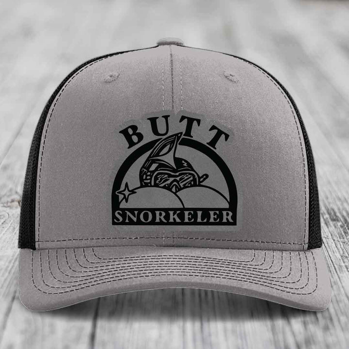 Butt Snorkeler - Leather Patch Hat - Grey to Black Patch - Richardson 112 Snapback Trucker Hat