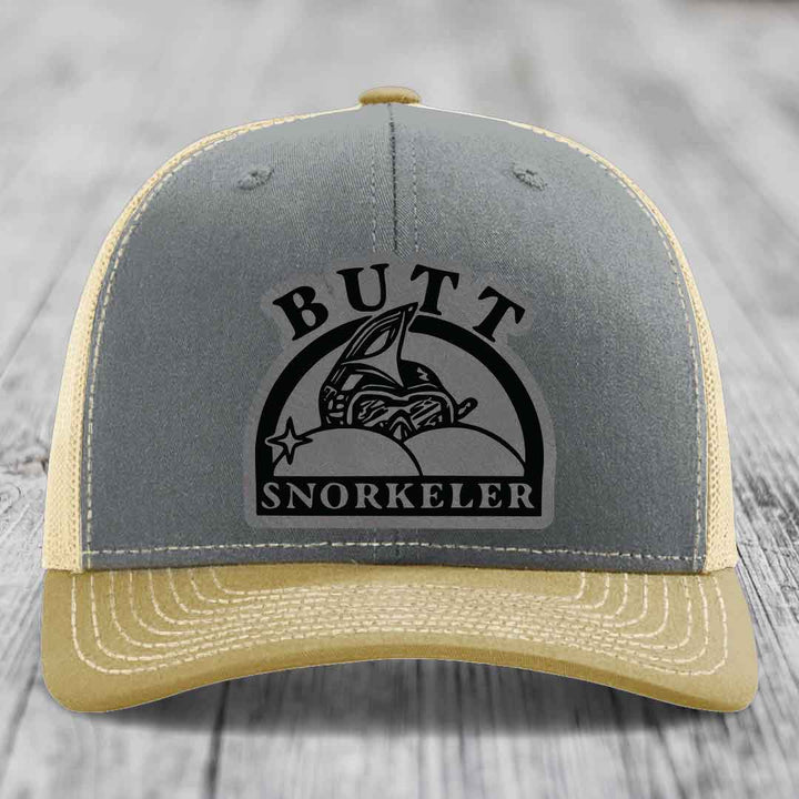 Grey and beige trucker hat with black &