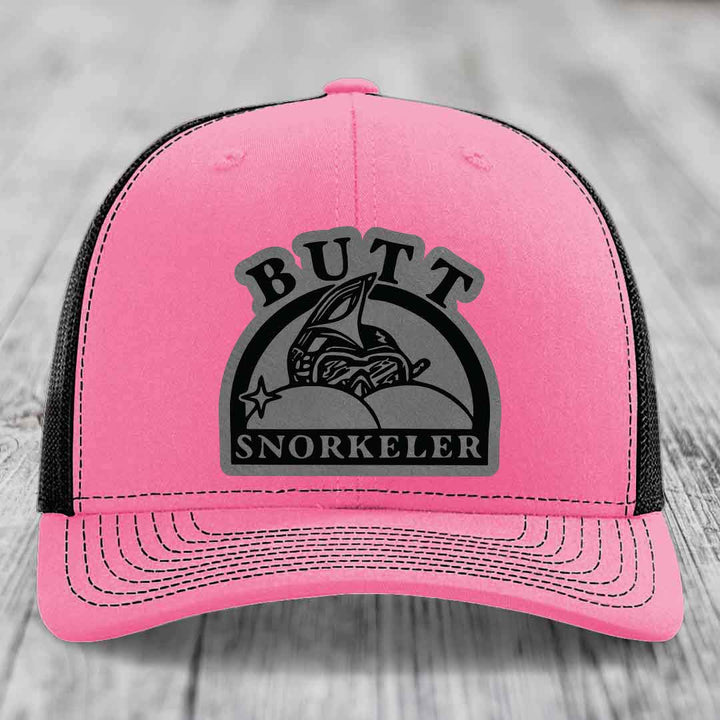 Butt Snorkeler - Leather Patch Hat - Grey to Black Patch - Richardson 112 Snapback Trucker Hat