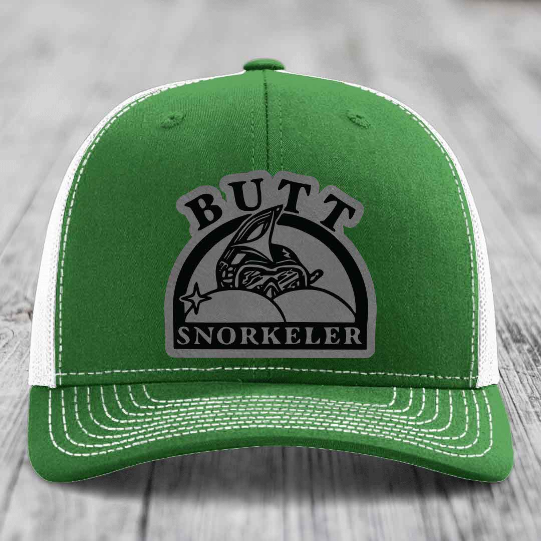 Butt Snorkeler - Leather Patch Hat - Grey to Black Patch - Richardson 112 Snapback Trucker Hat