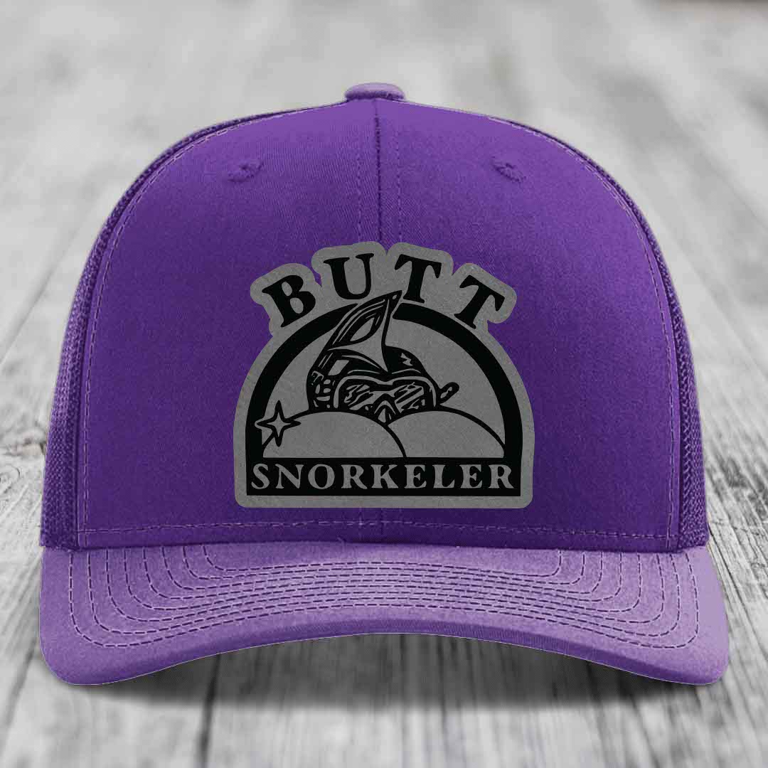 Butt Snorkeler - Leather Patch Hat - Grey to Black Patch - Richardson 112 Snapback Trucker Hat