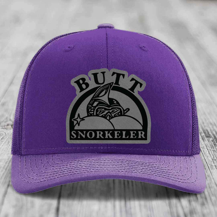 Butt Snorkeler - Leather Patch Hat - Grey to Black Patch - Richardson 112 Snapback Trucker Hat
