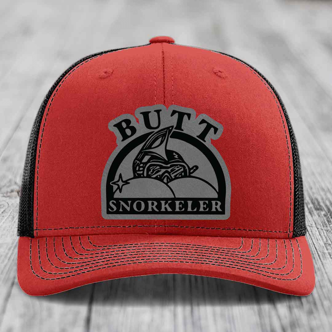 Butt Snorkeler - Leather Patch Hat - Grey to Black Patch - Richardson 112 Snapback Trucker Hat