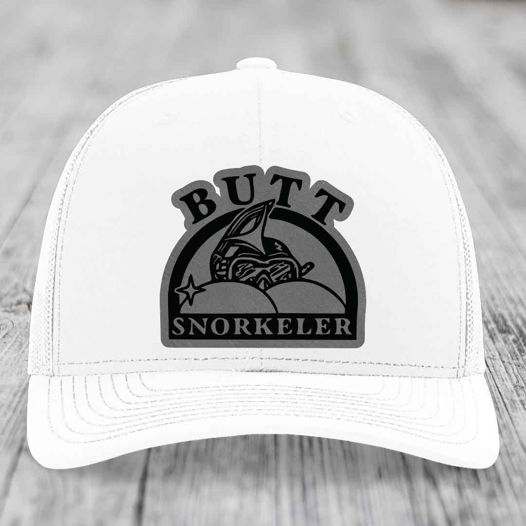 Butt Snorkeler - Leather Patch Hat - Grey to Black Patch - Richardson 112 Snapback Trucker Hat