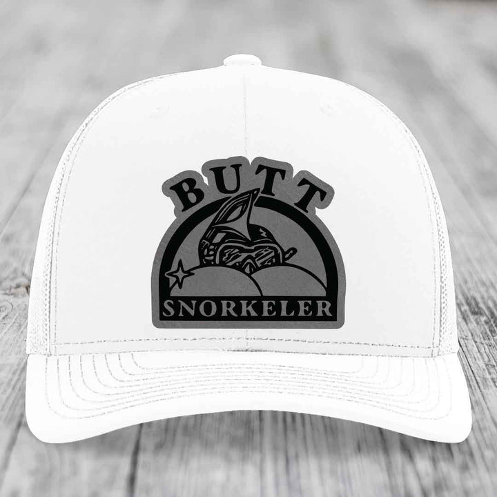Butt Snorkeler - Leather Patch Hat - Grey to Black Patch - Richardson 112 Snapback Trucker Hat